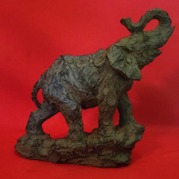 Handcrafted Carved Elephant Sculpture Dark Gray 9" Tall